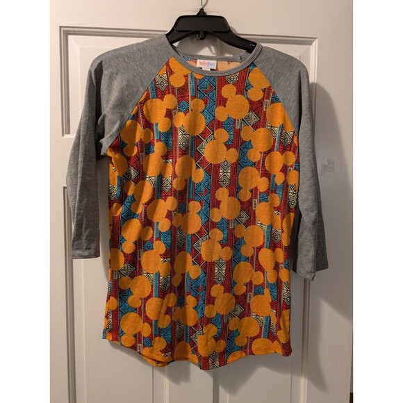 LuLaRoe Disney Randy Tee Shirt Women’s Small Gray Sleeves Mickey Mouse Print - Picture 2 of 6